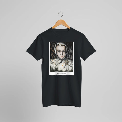wife (1877) by Paul Cézanne. Custom Print on a 100% Airlume Combed and Ring-Spun Cotton Unisex Crewneck T-shirt Optimised Aspect Ratio.