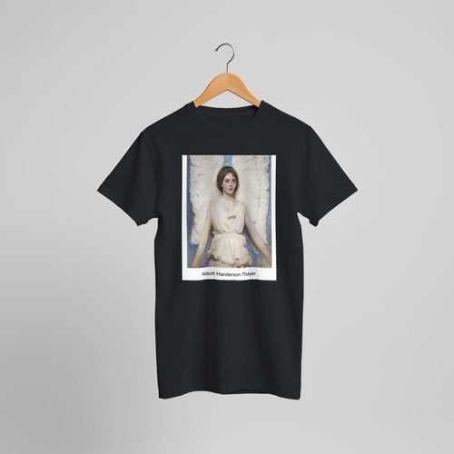 Angel (1887) by Abbott Handerson Thayer. Custom Print on a 100% Airlume Combed and Ring-Spun Cotton Unisex Crewneck T-shirt Optimised Aspect Ratio.