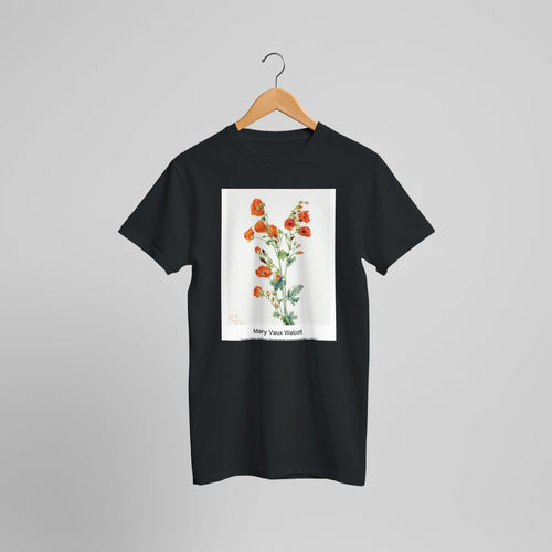 Scarlet Globe Mallow (Sphaeralcea grossulariaefolia) (1927) by Mary Vaux Walcott. Custom Print on a 100% Airlume Combed and Ring-Spun Cotton Unisex Crewneck T-shirt Optimised Aspect Ratio.