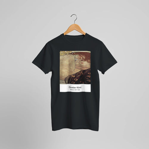 Danae (1907-1908) by Gustav Klimt. Custom Print on a 100% Airlume Combed and Ring-Spun Cotton Unisex Crewneck T-shirt Optimised Aspect Ratio.