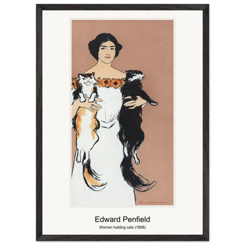 Woman holding cats (1898) by Edward Penfield. Archival Print on Museum Quality Matte Paper. Premium Wood Framed Wall Art. Original Aspect Ratio