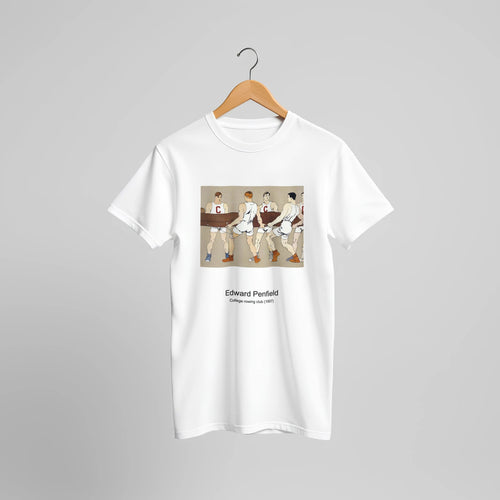 College rowing club (1907) by Edward Penfield. Custom Print on a 100% Airlume Combed and Ring-Spun Cotton Unisex Crewneck T-shirt Original Aspect Ratio