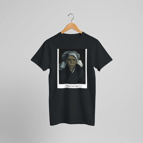 Self-Portrait with Bandaged Ear and Pipe (1889) by Vincent van Gogh. Custom Print on a 100% Airlume Combed and Ring-Spun Cotton Unisex Crewneck T-shirt Optimised Aspect Ratio.