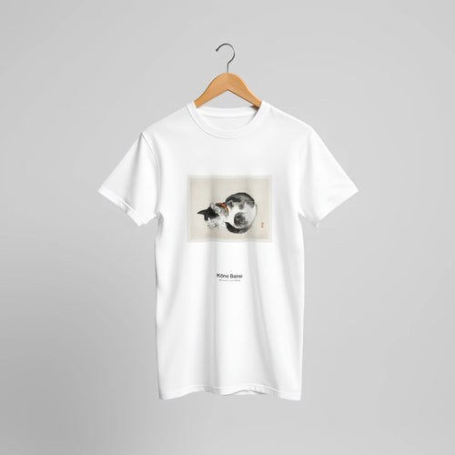 Sleeping cat (1913) by Kōno Bairei. Custom Print on a 100% Airlume Combed and Ring-Spun Cotton Unisex Crewneck T-shirt Original Aspect Ratio
