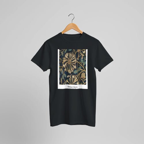 Gray wild Tulip vintage illustration (1863) by William Morris. Custom Print on a 100% Airlume Combed and Ring-Spun Cotton Unisex Crewneck T-shirt Optimised Aspect Ratio.