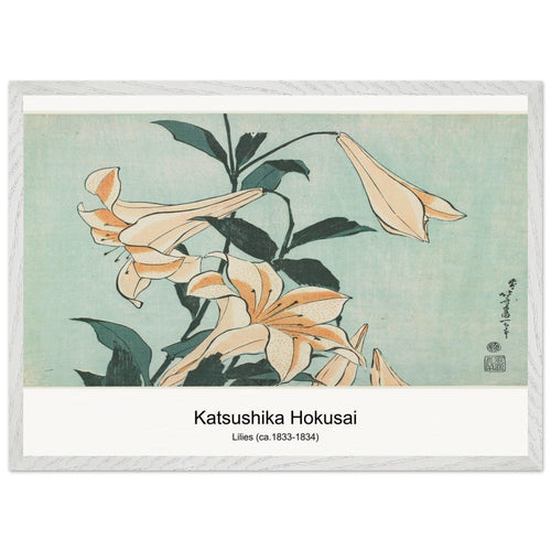 Lilies (ca. 1833-1834) by Katsushika Hokusai. Archival Print on Museum Quality Matte Paper. Premium Wood Framed Wall Art. Optimised Aspect Ratio.