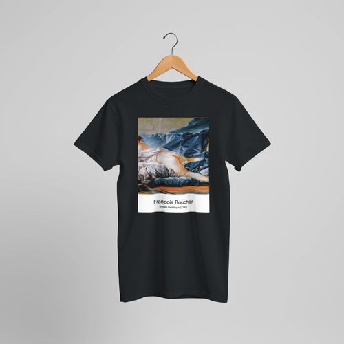 Brown Odalisque (1745) by François Boucher. Custom Print on a 100% Airlume Combed and Ring-Spun Cotton Unisex Crewneck T-shirt Optimised Aspect Ratio.