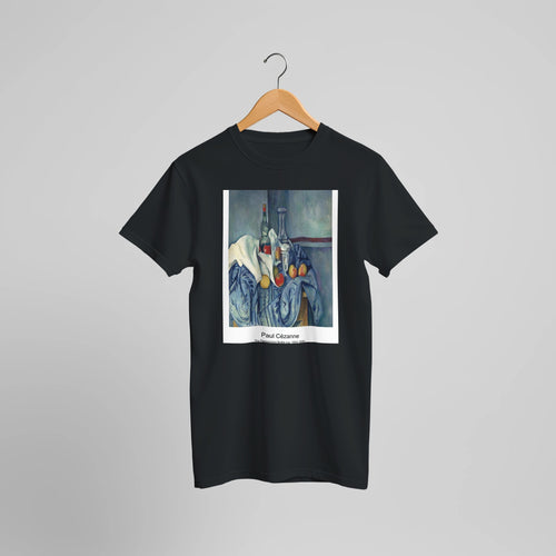 The Vase of Tulips (1890) by Paul Cézanne. Custom Print on a 100% Airlume Combed and Ring-Spun Cotton Unisex Crewneck T-shirt Optimised Aspect Ratio.