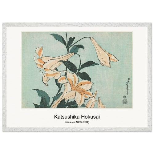 Lilies (ca. 1833-1834) by Katsushika Hokusai. Archival Print on Museum Quality Matte Paper. Premium Wood Framed Wall Art. Original Aspect Ratio