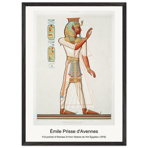Full portrait of Ramses III from Histoire de l'Art Égyptien (1878) by Émile Prisse d'Avennes. Archival Print on Museum Quality Matte Paper. Premium Wood Framed Wall Art. Optimised Aspect Ratio.