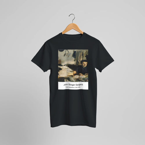 Padre Sebastiano (1904-1906) by John Singer Sargent. Custom Print on a 100% Airlume Combed and Ring-Spun Cotton Unisex Crewneck T-shirt Optimised Aspect Ratio.
