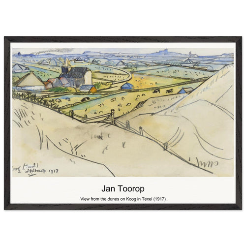 View from the dunes on Koog in Texel (1917) by Jan Toorop. Archival Print on Museum Quality Matte Paper. Premium Wood Framed Wall Art. Optimised Aspect Ratio.
