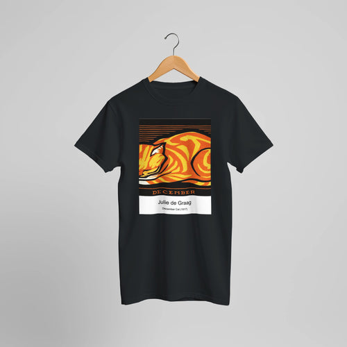 December Cat (1917) by Julie de Graag. Custom Print on a 100% Airlume Combed and Ring-Spun Cotton Unisex Crewneck T-shirt Optimised Aspect Ratio.