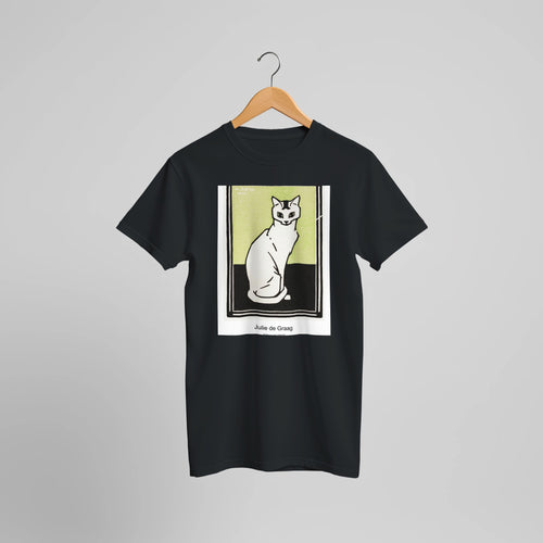 Sitting cat (1917) by Julie de Graag. Custom Print on a 100% Airlume Combed and Ring-Spun Cotton Unisex Crewneck T-shirt Optimised Aspect Ratio.