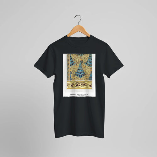 Paons dans les sorbiers, pochoir; poissons et algues, bordure from L'animal dans la décoration (1897) by Maurice Pillard Verneuil. Custom Print on a 100% Airlume Combed and Ring-Spun Cotton Unisex Crewneck T-shirt Optimised Aspect Ratio.