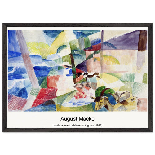 Landscape with children and goats (1913) by August Macke. Archival Print on Museum Quality Matte Paper. Premium Wood Framed Wall Art. Optimised Aspect Ratio.