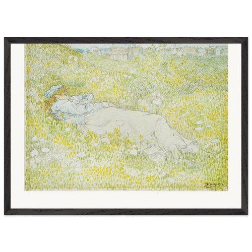 Woman Lying in the Dunes near Noordwijk (1902) by Jan Toorop. Archival Print on Museum Quality Matte Paper. Premium Wood Framed Wall Art. Original Aspect Ratio