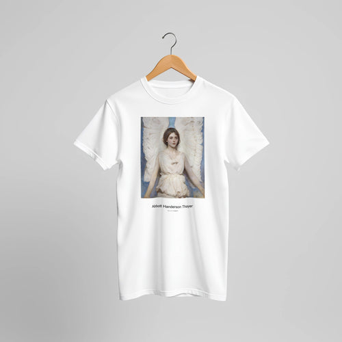 Angel (1887) by Abbott Handerson Thayer. Custom Print on a 100% Airlume Combed and Ring-Spun Cotton Unisex Crewneck T-shirt Original Aspect Ratio