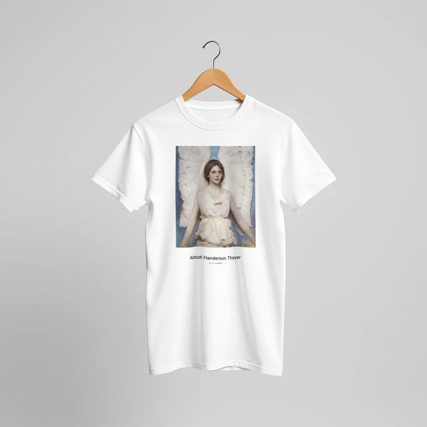 Angel (1887) by Abbott Handerson Thayer. Custom Print on a 100% Airlume Combed and Ring-Spun Cotton Unisex Crewneck T-shirt Original Aspect Ratio