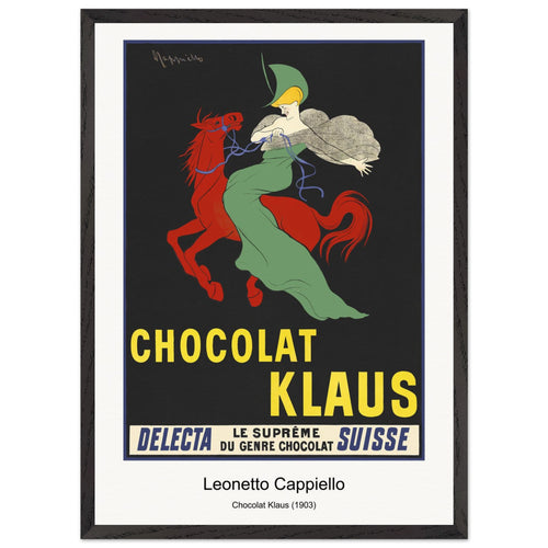 Chocolat Klaus (1903) by Leonetto Cappiello. Archival Print on Museum Quality Matte Paper. Premium Wood Framed Wall Art. Original Aspect Ratio
