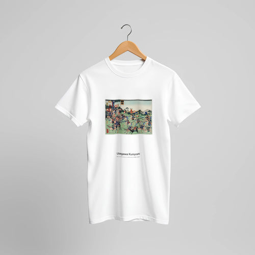 Kawanakajima no Kassen (1798-1861) by Utagawa Kuniyoshi. Custom Print on a 100% Airlume Combed and Ring-Spun Cotton Unisex Crewneck T-shirt Original Aspect Ratio