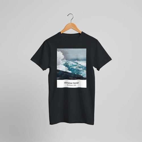 The Gulf Stream (1899) by Winslow Homer. Custom Print on a 100% Airlume Combed and Ring-Spun Cotton Unisex Crewneck T-shirt Optimised Aspect Ratio.