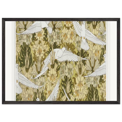 Colombes et lis, étoffe imprimée from L'animal dans la décoration (1897) by Maurice Pillard Verneuil. Archival Print on Museum Quality Matte Paper. Premium Wood Framed Wall Art. Optimised Aspect Ratio.
