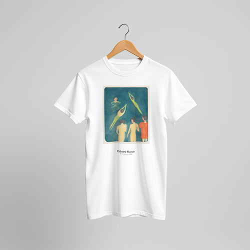 Boys Bathing (1896) by Edvard Munch. Custom Print on a 100% Airlume Combed and Ring-Spun Cotton Unisex Crewneck T-shirt Original Aspect Ratio
