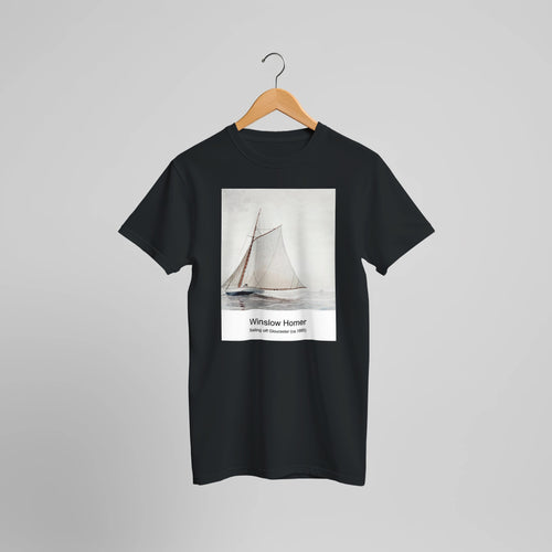 Snap the Whip (1872) by Winslow Homer. Custom Print on a 100% Airlume Combed and Ring-Spun Cotton Unisex Crewneck T-shirt Optimised Aspect Ratio.