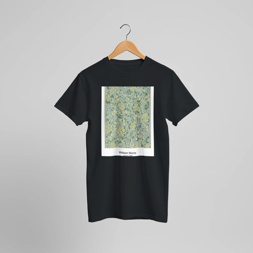 Lodden pattern (1884) by William Morris. Custom Print on a 100% Airlume Combed and Ring-Spun Cotton Unisex Crewneck T-shirt Optimised Aspect Ratio.