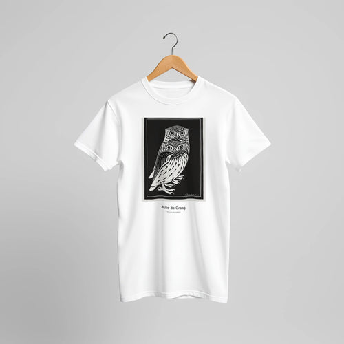 Two owls (1921) by Julie de Graag. Custom Print on a 100% Airlume Combed and Ring-Spun Cotton Unisex Crewneck T-shirt Original Aspect Ratio