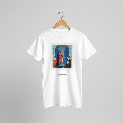 Empedocles and Panthea (1929) by George Barbier. Custom Print on a 100% Airlume Combed and Ring-Spun Cotton Unisex Crewneck T-shirt Original Aspect Ratio