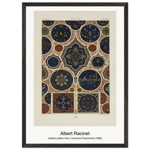 Arabian pattern from L'ornement Polychrome (1888) by Albert Racinet. Archival Print on Museum Quality Matte Paper. Premium Wood Framed Wall Art. Optimised Aspect Ratio.