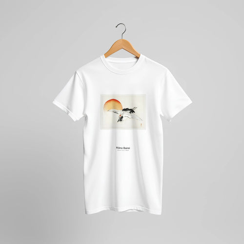 Flying crane (1913) by Kōno Bairei. Custom Print on a 100% Airlume Combed and Ring-Spun Cotton Unisex Crewneck T-shirt Original Aspect Ratio