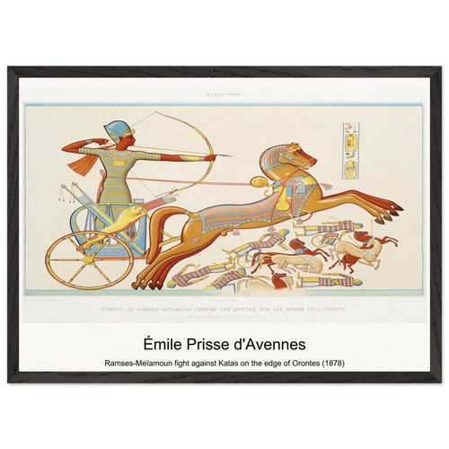 Ramses-Meïamoun fight against Katas on the edge of Orontes (1878) by Émile Prisse d'Avennes. Archival Print on Museum Quality Matte Paper. Premium Wood Framed Wall Art. Optimised Aspect Ratio.