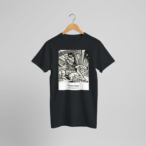 Reconciliation (1912) by Franz Marc. Custom Print on a 100% Airlume Combed and Ring-Spun Cotton Unisex Crewneck T-shirt Optimised Aspect Ratio.