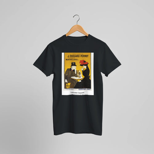 Man and woman at a cafe (1900) by Leonetto Cappiello. Custom Print on a 100% Airlume Combed and Ring-Spun Cotton Unisex Crewneck T-shirt Optimised Aspect Ratio.