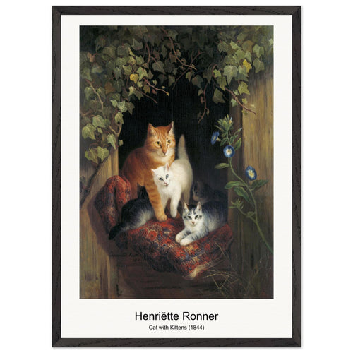 Cat with Kittens (1844) by Henriëtte Ronner. Archival Print on Museum Quality Matte Paper. Premium Wood Framed Wall Art. Optimised Aspect Ratio.