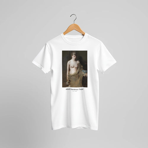 Hebe (1890) by Abbott Handerson Thayer. Custom Print on a 100% Airlume Combed and Ring-Spun Cotton Unisex Crewneck T-shirt Original Aspect Ratio
