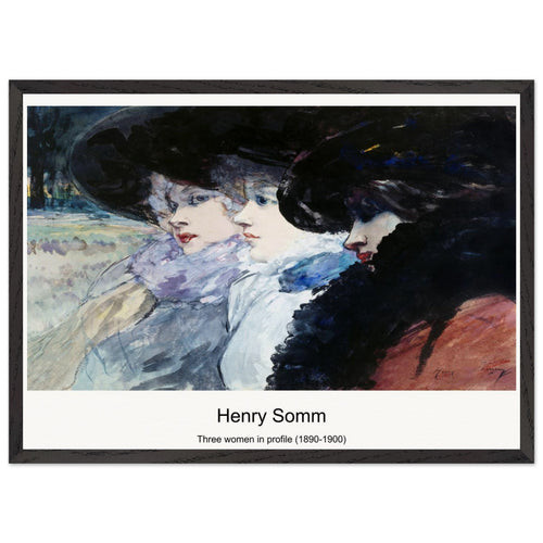 Three women in profile (1890-1900) by Henry Somm. Archival Print on Museum Quality Matte Paper. Premium Wood Framed Wall Art. Optimised Aspect Ratio.