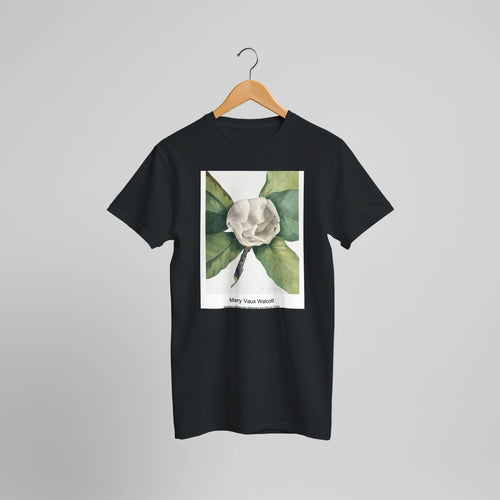 Southern Magnolia (Magnolia grandiflora) (1918) by Mary Vaux Walcott. Custom Print on a 100% Airlume Combed and Ring-Spun Cotton Unisex Crewneck T-shirt Optimised Aspect Ratio.