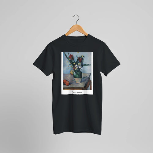 Young Italian Woman at a Table (ca. 1895-1900) by Paul Cézanne. Custom Print on a 100% Airlume Combed and Ring-Spun Cotton Unisex Crewneck T-shirt Optimised Aspect Ratio.