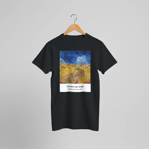 View of Arles, Flowering Orchards (1889) by Vincent van Gogh. Custom Print on a 100% Airlume Combed and Ring-Spun Cotton Unisex Crewneck T-shirt Optimised Aspect Ratio.