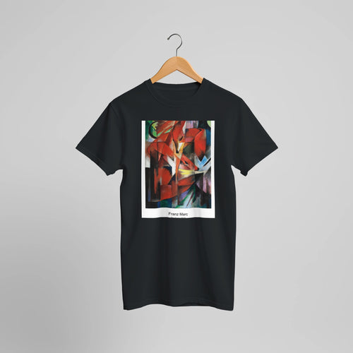 The Foxes (1913) by Franz Marc. Custom Print on a 100% Airlume Combed and Ring-Spun Cotton Unisex Crewneck T-shirt Optimised Aspect Ratio.