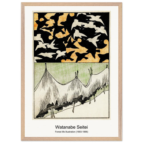 Forest life illustration (1893-1896) by Watanabe Seitei. Archival Print on Museum Quality Matte Paper. Premium Wood Framed Wall Art. Original Aspect Ratio