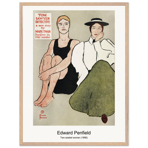 Two seated women (1896) by Edward Penfield. Archival Print on Museum Quality Matte Paper. Premium Wood Framed Wall Art. Optimised Aspect Ratio.