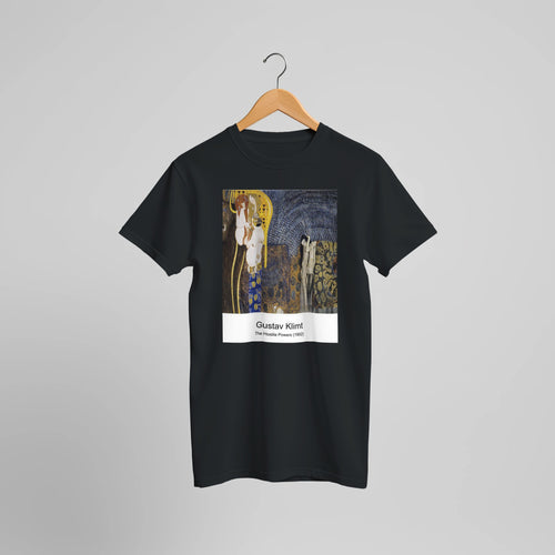 The Hostile Powers (1902) by Gustav Klimt. Custom Print on a 100% Airlume Combed and Ring-Spun Cotton Unisex Crewneck T-shirt Optimised Aspect Ratio.