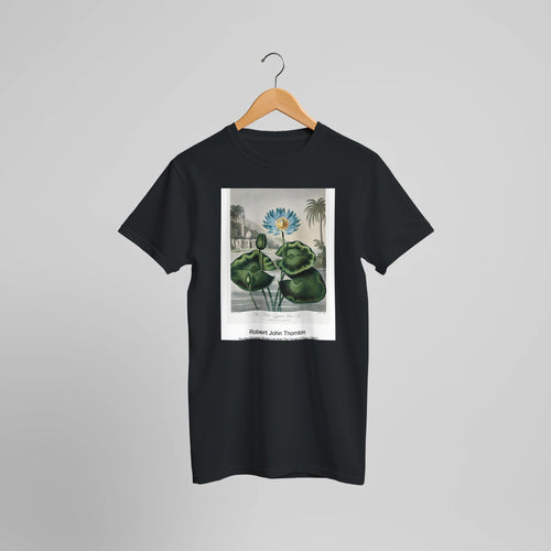 The Superb Lily from The Temple of Flora (1807) by Robert John Thornton. Custom Print on a 100% Airlume Combed and Ring-Spun Cotton Unisex Crewneck T-shirt Optimised Aspect Ratio.