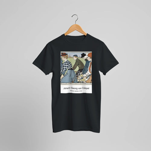 Hamers rijwielen (1912) by Johann Georg van Caspel. Custom Print on a 100% Airlume Combed and Ring-Spun Cotton Unisex Crewneck T-shirt Optimised Aspect Ratio.