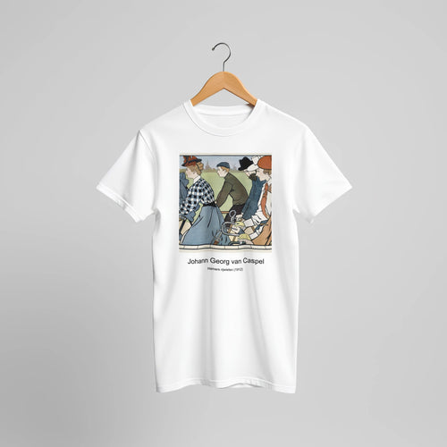 Hamers rijwielen (1912) by Johann Georg van Caspel. Custom Print on a 100% Airlume Combed and Ring-Spun Cotton Unisex Crewneck T-shirt Original Aspect Ratio